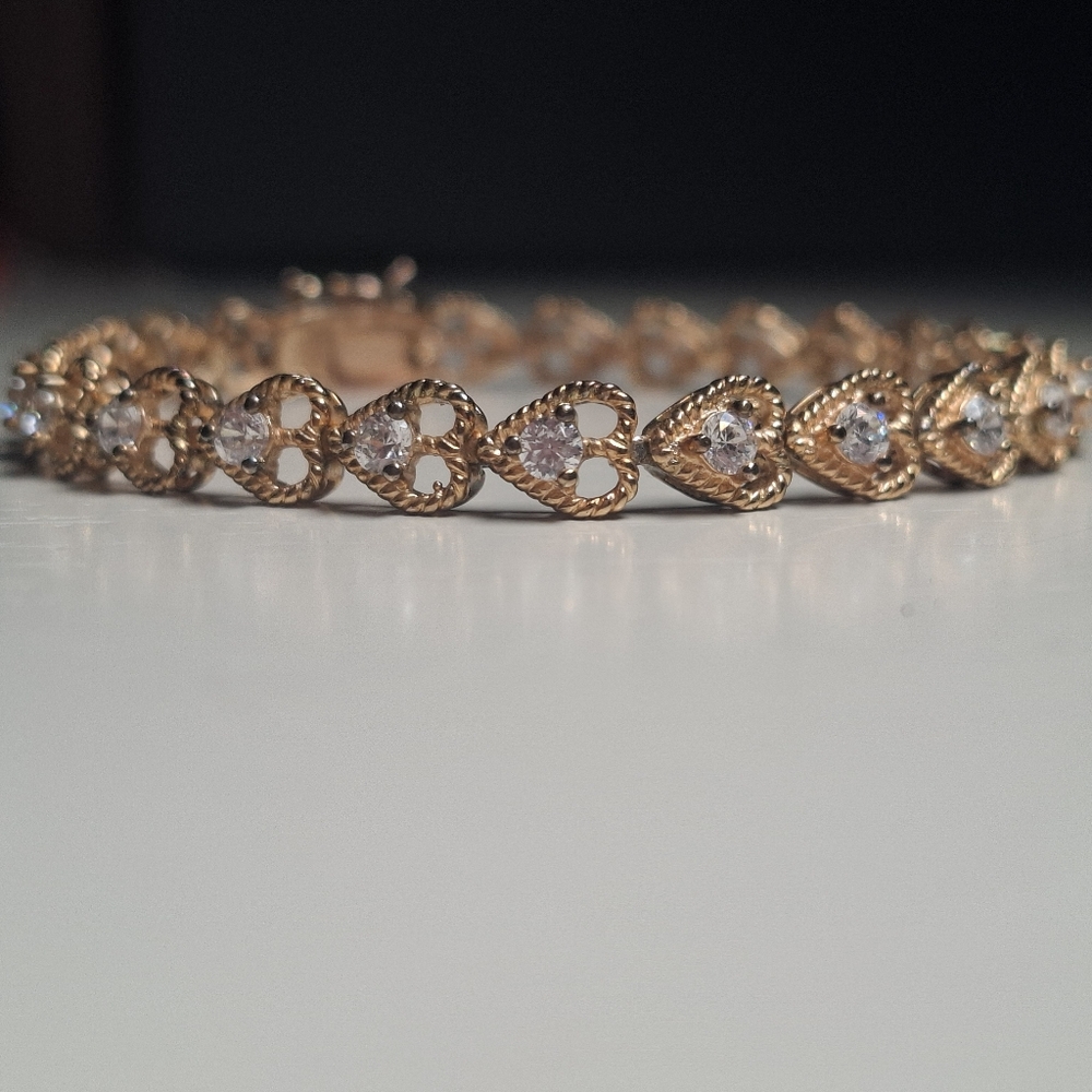💖 Ross-Simons Gold Vermeil 925 Sterling Silver CZ Heart Tennis Bracelet